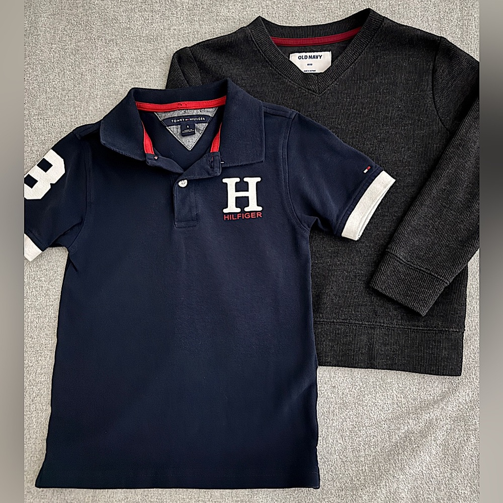 Tommy Hilfiger Navy Polo & Grey Boys VNeck Sweater